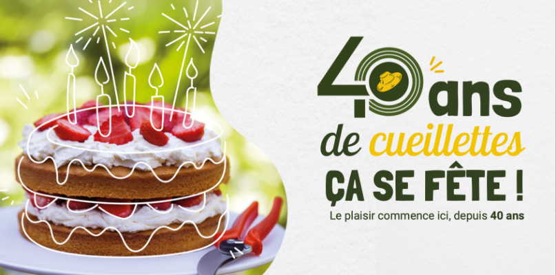 c est une photo avec un gâteau d anniversaire pour les 40 ans de la cueillette